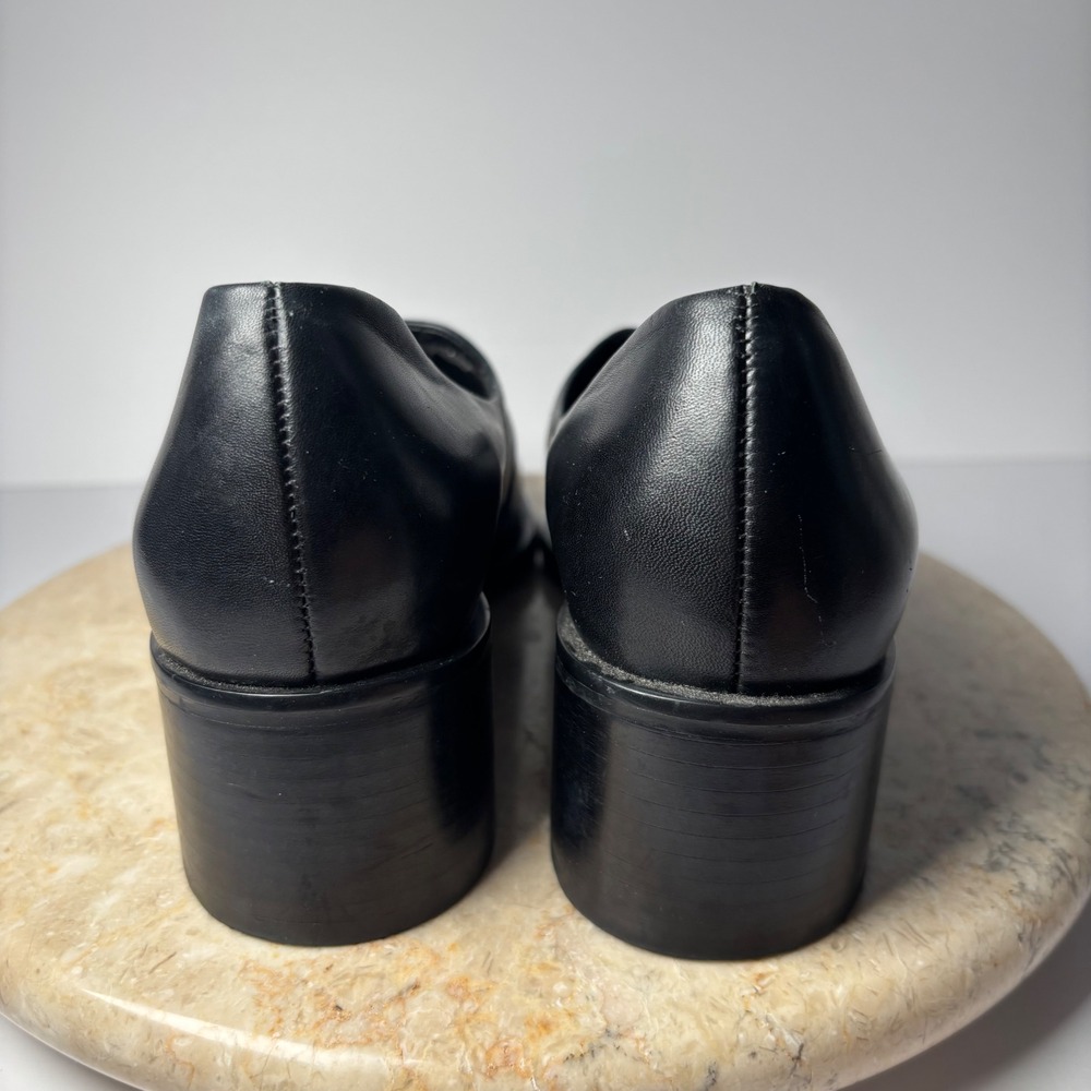 Franco Sarto Womens Black Leather Chunky Block Heel Loafer‎ Pumps 8M READ - Picture 4 of 10